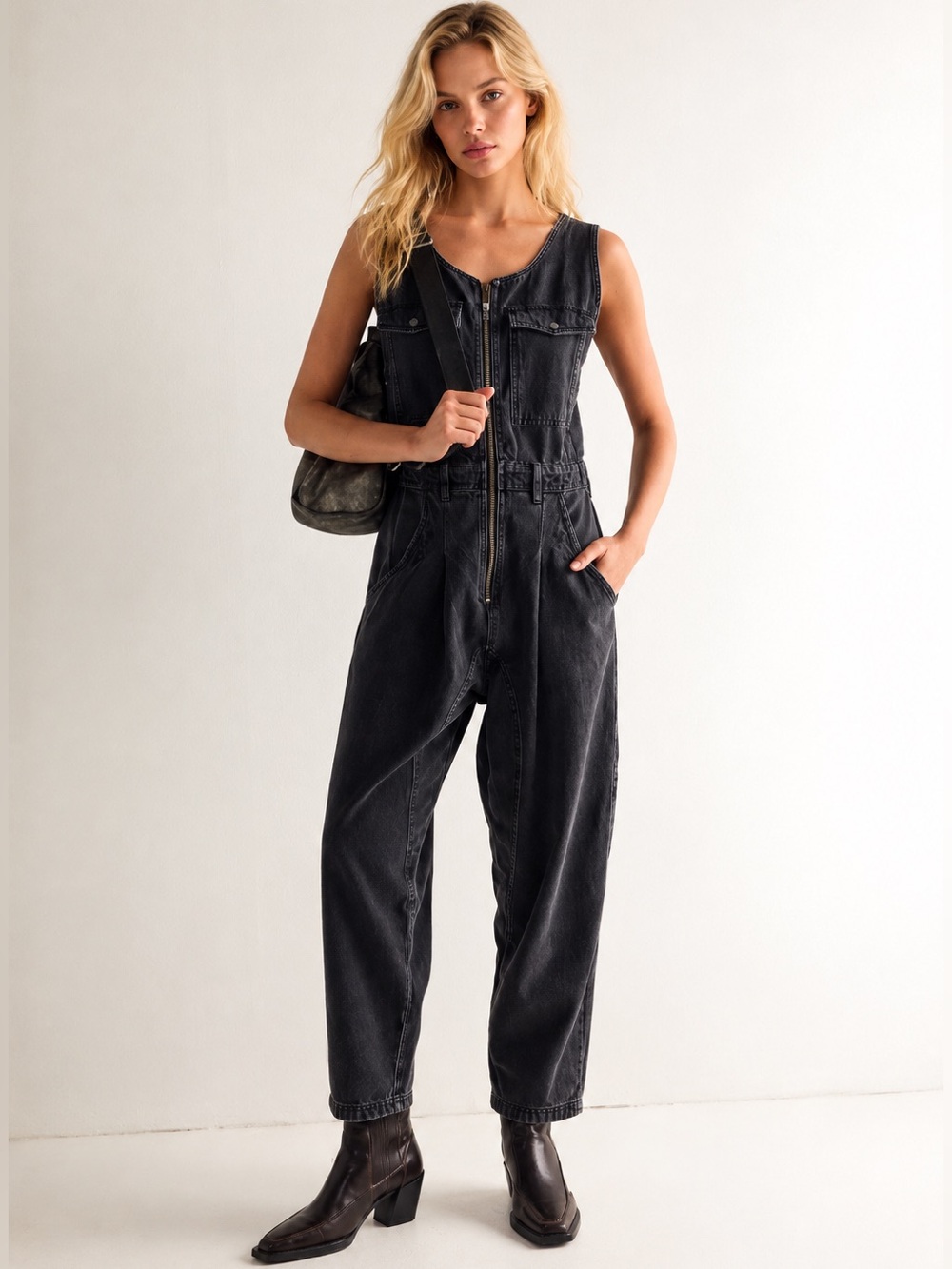 FREE PEOPLE We The Free Cloud Nine Jumpsuit NEW Size XS Iron Black